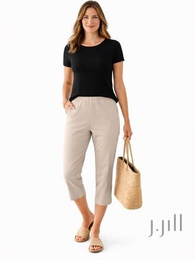 J. Jill Essential Cotton Stretch Pull-On Capri Pants Beige Size 8